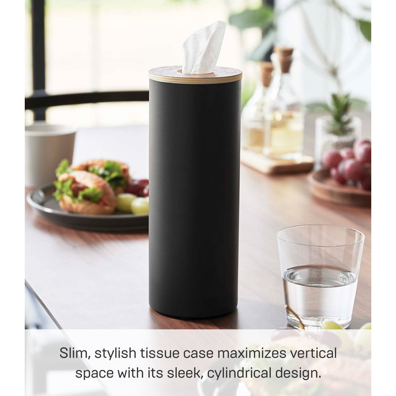 Modern White Steel and Wood Round Tissue Case