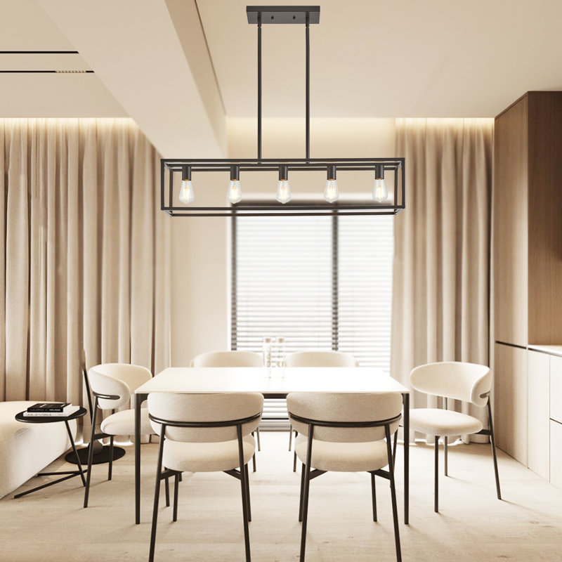 Luminaire suspendu linéaire à 5 lumières pour îlot de cuisine avec accents en fer forgé, Bronze huilé