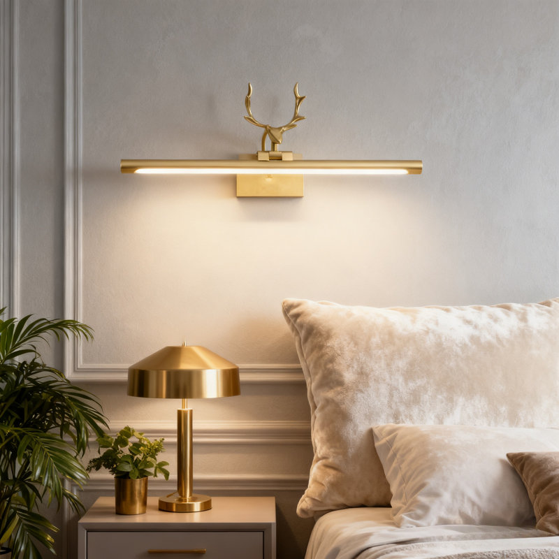Éclairage pour meuble-lavabo à tête de cerf à finition laiton avec DEL intégrée 3 couleurs
