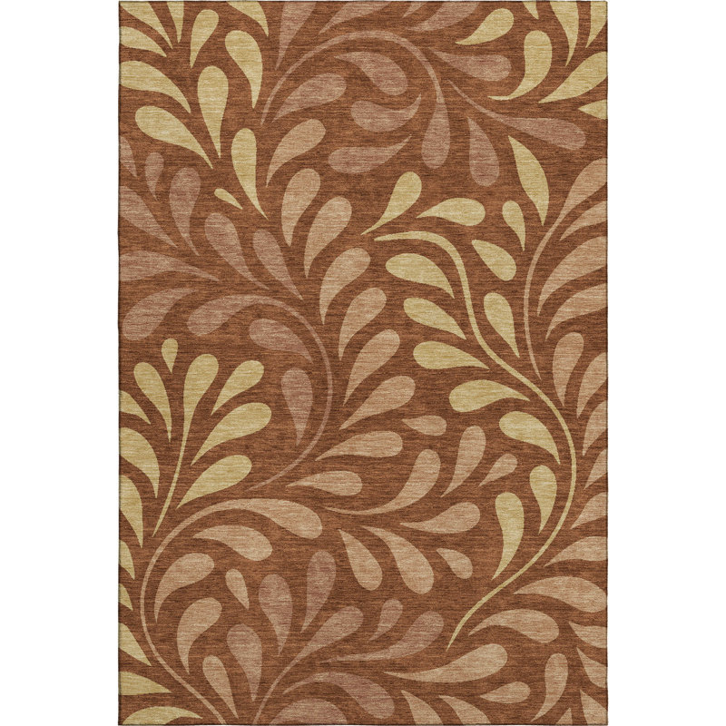 Premium Machine Washable Mayfield AMF2411 Floral Rug, 3' x 5', Paprika