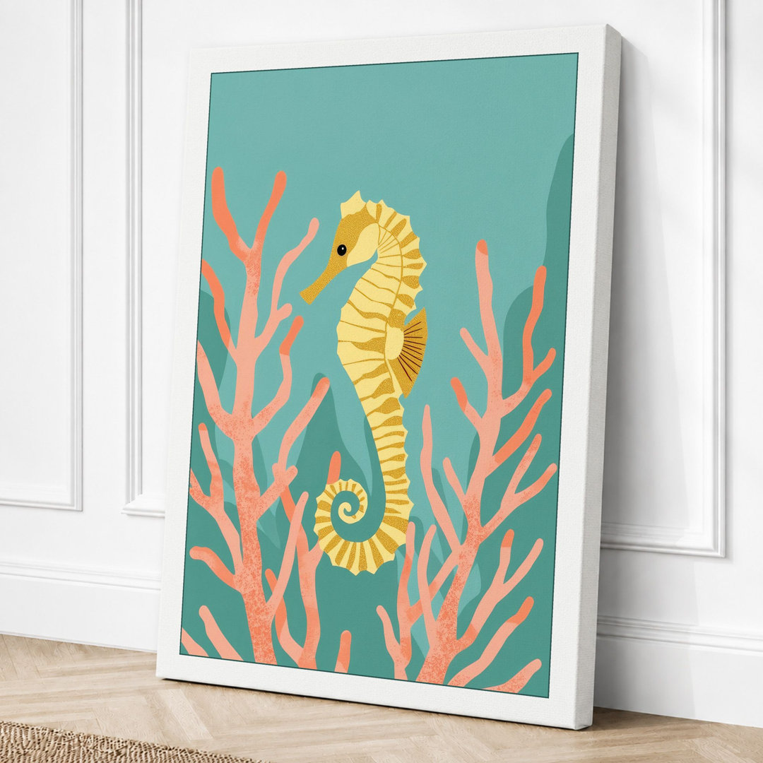 Seahorses in Coral Coastal - Wrapped Canvas