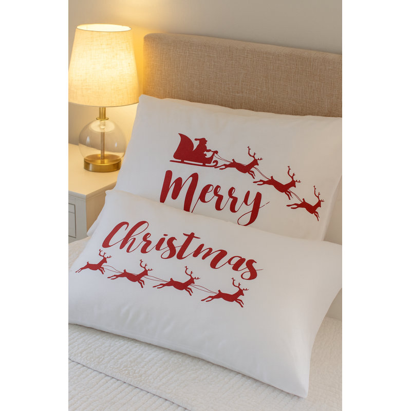 Taie d'oreiller 100% coton à densité de tissage 200 fils Merry Christmas