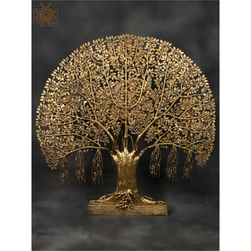 57" Large Brass Tree of Life Wall Décor – Handcrafted Indian Statement Metal Art – Vintage Gold Finish for Living Room & Entryway