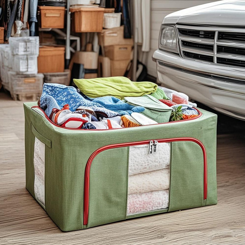 100L Stackable Clothes Storage Bins with Metal Frame Handles & Zipper, Collapsible Closet Organizer Box with Lid for Bedding Blankets Towel