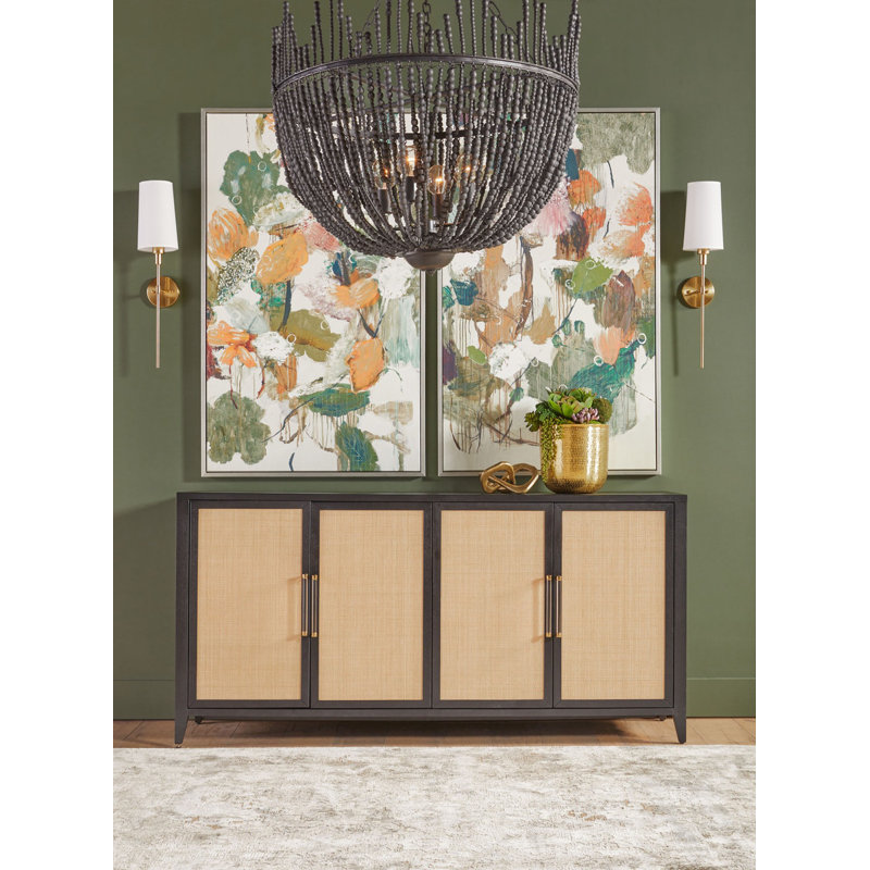 Brushed Black Acacia and Natural Rattan Media Sideboard