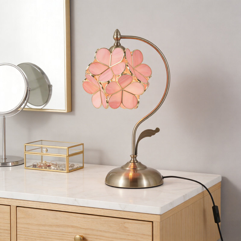 16.9"H Tiffany Stained Glass Floral Table Lamp With Bulb, 16.9'' H X 6.5" W