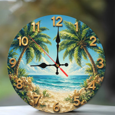 Tropical Beach Clock With Palms