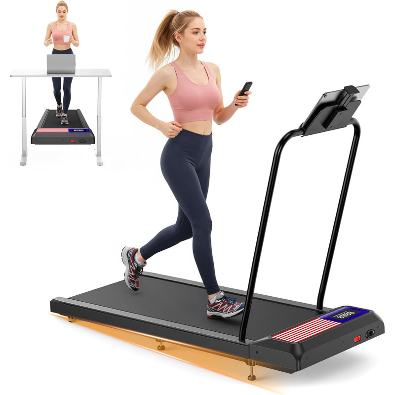 Tapis de marche compact avec barre de maintien, inclinaison manuelle de 8 % et télécommande, rouge