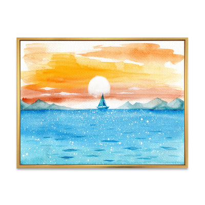 «Blue Sparkling Sea And Sailing Yacht», reproduction d'art sur toile nautique et côtière