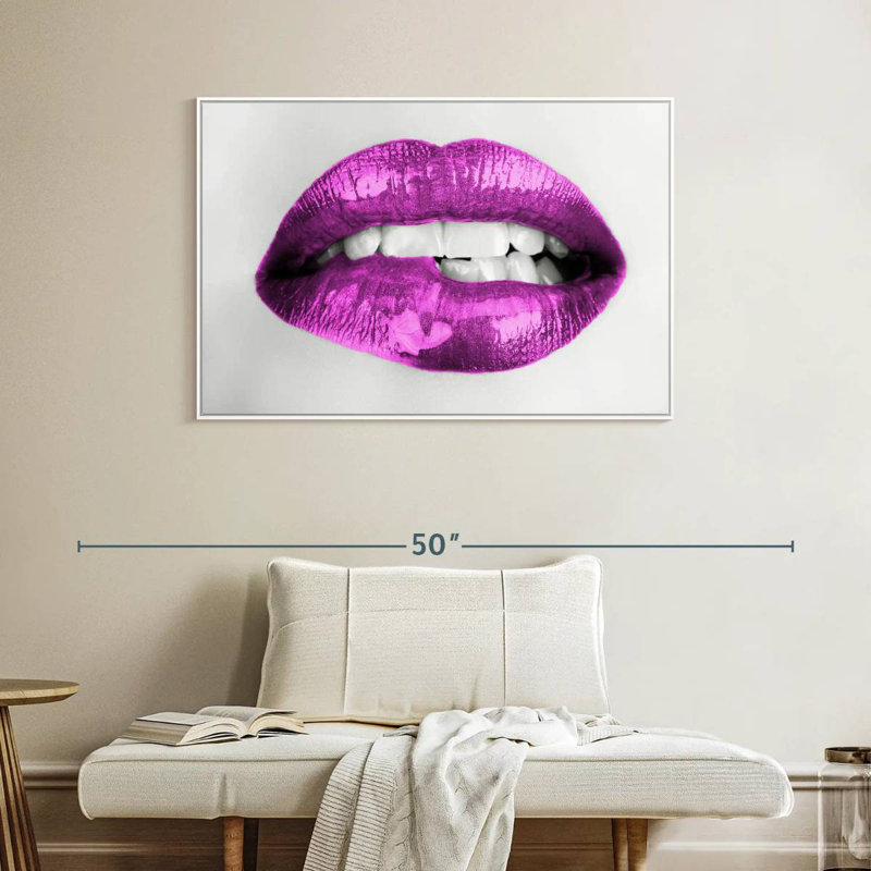Lèvres mauves érotiques, Cadre flottant blanc, 40 po x 27 po