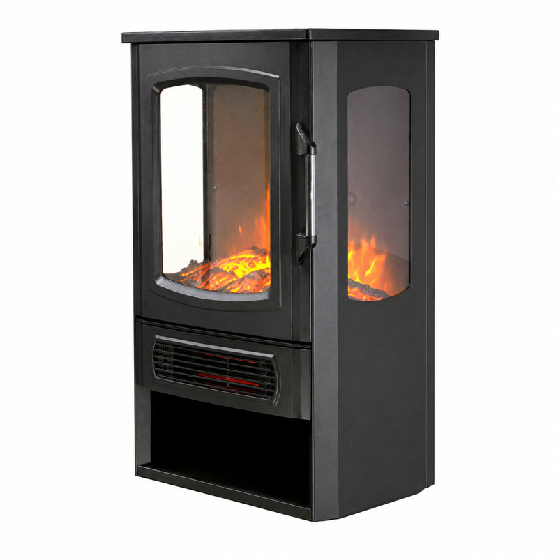 GX Freestanding Electric Fireplace (ND-183C) - Three-Sided Window, Adjustable Thermostat, Two Heat Settings, 1000/2000W, Iron Glass Plastic