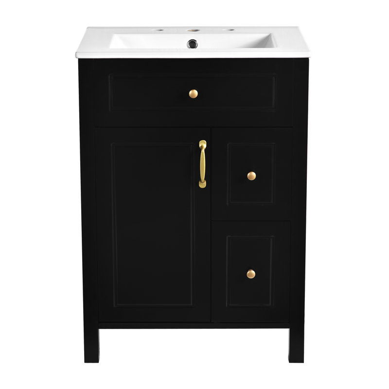 24" Single Bathroom Vanity With Ceramic Top, Black