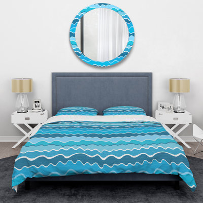 Motif à rayures bleues - Ensemble de housse de couette abstrait - Microfibre de polyester