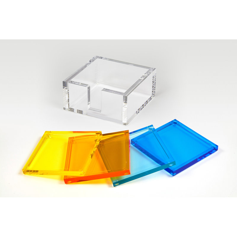 Lucite Coasters, Clear/Green/Yellow