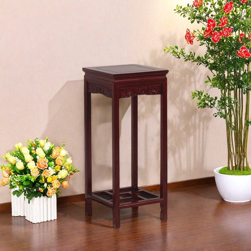 Jardinière en bois massif avec double rangement sculpté, H 30,71 po x l 12,6 po x P 12,6 po