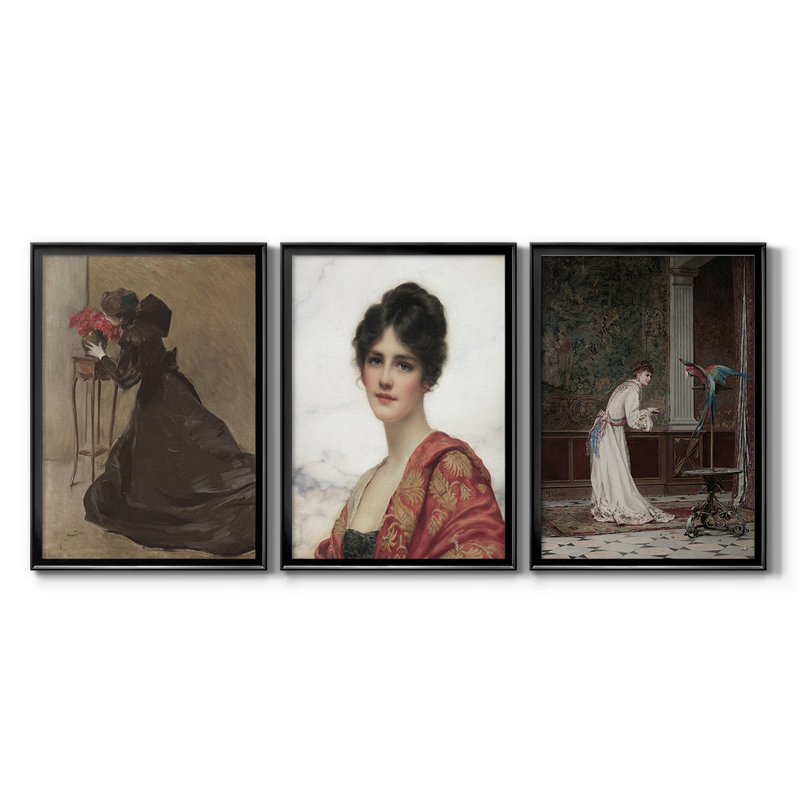 Reproduction de portrait rétro LXVII - Toile tendue avec châssis sur mesure - 3 pièces, Noir, H 21 po x l 30 po