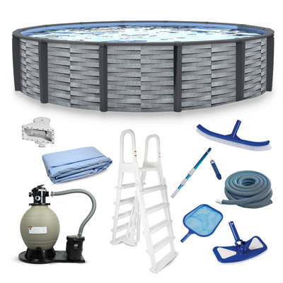 Blue Wave Affinity 18-ft Round 52-in Deep Hard Sided Above Ground Pool with Resin Top Seats & Verticals, Dual-Speed Sand Filter System, Ladder, Liner, Skimmer & Maintenance Kit – 7,200 Gal Cap