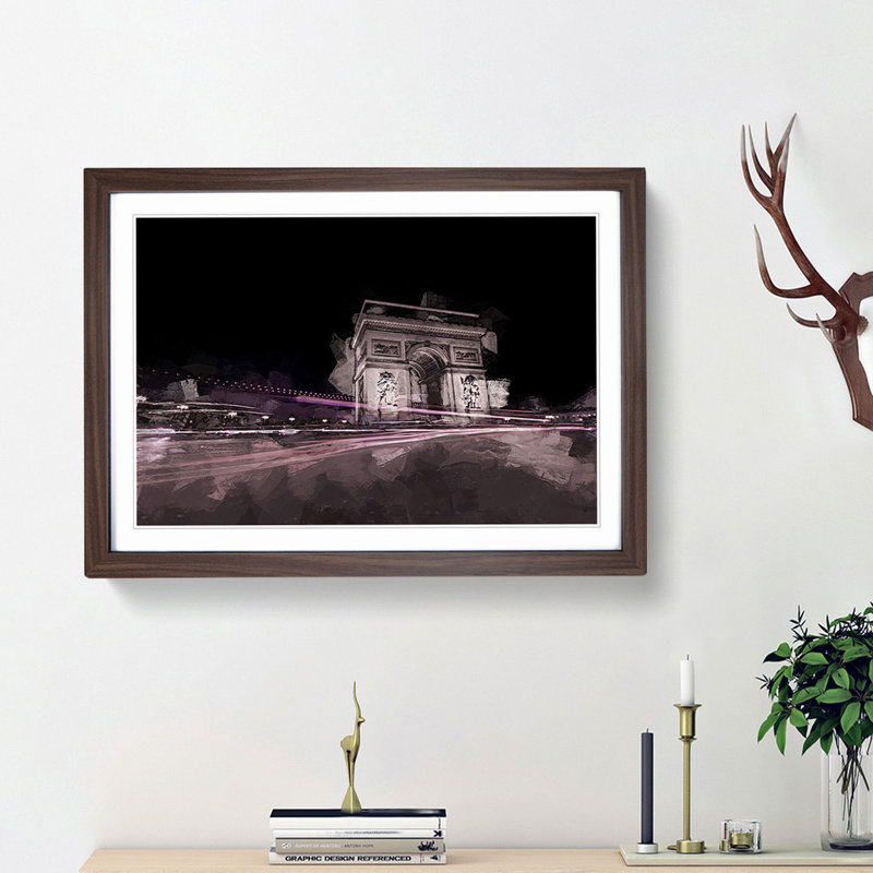 Arc de Triomphe in Paris in Abstract - Picture Frame Graphic Art Print on MDF, 48cm H x 65cm W x 2cm D, Walnut Framed