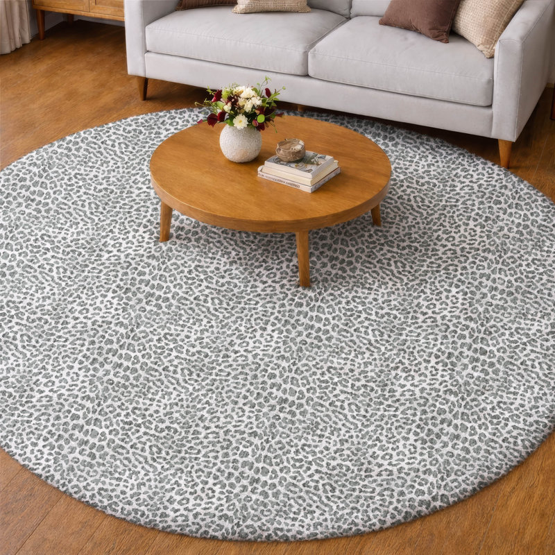Premium Machine Washable Dream Shag Leopard Rug, Gray, 8' Round