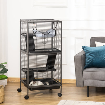 Rolling Small Animal Enclosure: Metal, 4 Layers, Gray For Ferrets, Sugar Gliders, Chinchillas Metal House - , Rolling, With & Removable Tray, Gray, Chinchillas, Gliders