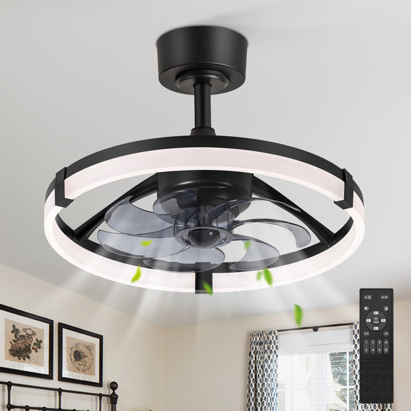Kayaan 20'' Caged Ceiling Fan with LED Lights and Remote, 6 Speed,DC Motor, 6''/10'' Downrods