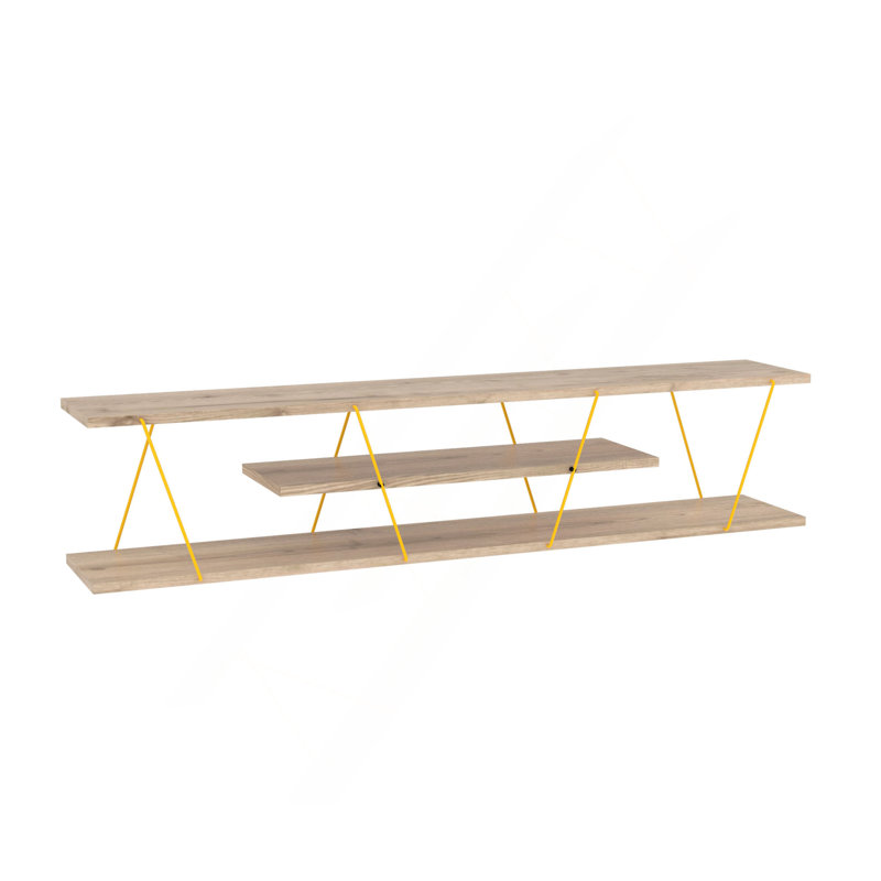 Meuble télé Mid-Century moderne avec 4 tablettes de rangement ouvertes