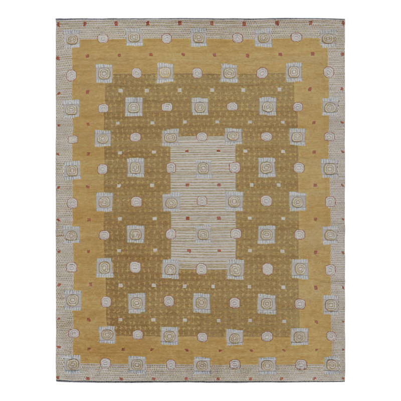 Scandinavian Hand Knotted Wool Geometric Area Rug, Rectangle 10' x 14'