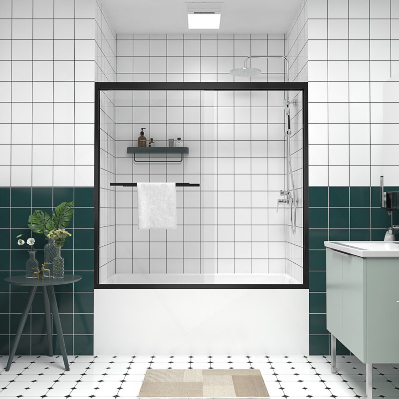 Adjustable Aluminum Frame Sliding Bathtub Screen With Clear Tempered Glass, Ideal For Safe And Stylish Bathroom Enclosures