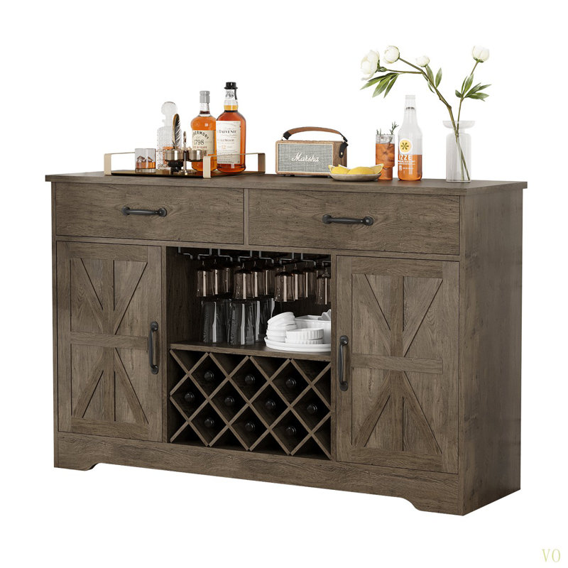 Armoire à café avec rangement et support à vin, porte-verre et 2 tiroirs, console buffet pour la salle à manger de la cuisine