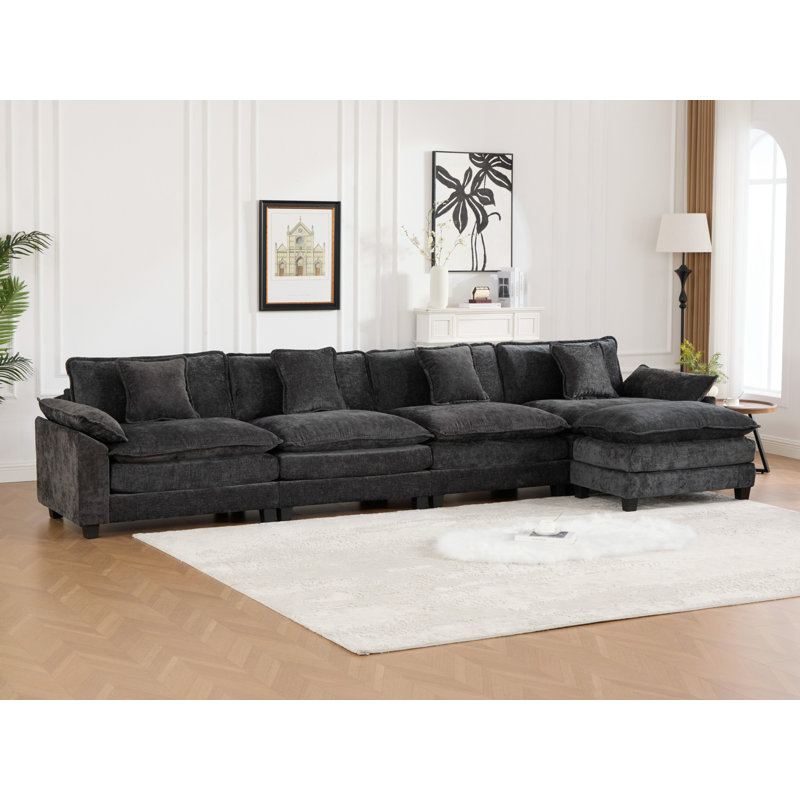 Canapé modulaire en forme de L Grid, canapé surdimensionné avec repose-pieds Cloud, Chenille noir