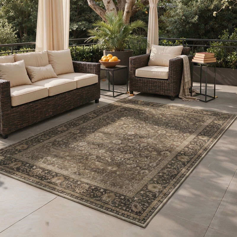 Roehit Vintage Oriental Persian Machine Washable Tan/Dark Brown/Beige Indoor Area Rug With Non-Slip Backing
