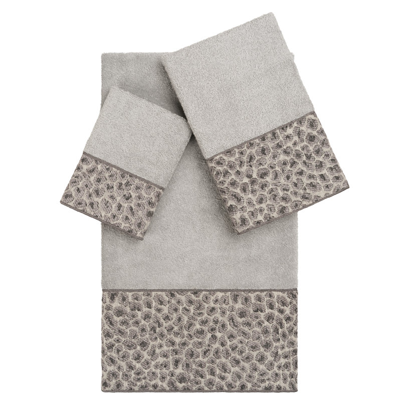 Spots 3 Piece Turkish Cotton Towel Set, Light Gray