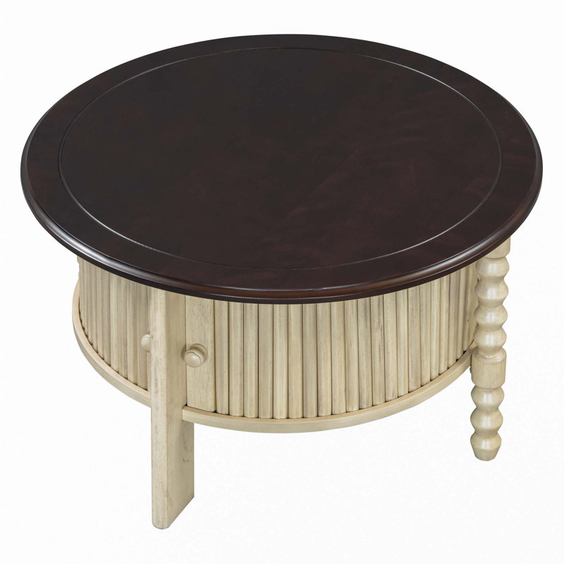 Vintage Round Coffee Table With Storage, Beige