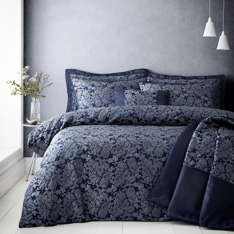 Portfolio Home Sandringham Duvet Cover Set Bedding Set, Blue, King Duvet Cover Set + 2 Standard Pillowcases