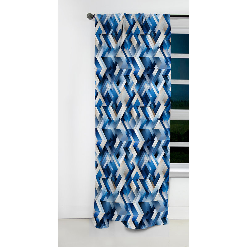 Motif géométrique bleu et blanc à losanges - Rideau abstrait - Rideau géométrique occultant - 1 panneau, L 52 po x L 63 po
