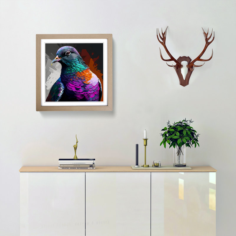 Pigeon Pop - Single Picture Frame Print on Wood, Oak