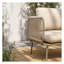 Fauteuil club extérieur moderne avec accoudoirs en corde tressée à la main, structure en aluminium antirouille, coussin beige inclus.