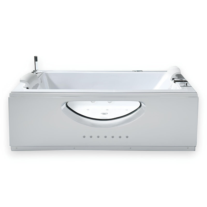 BALI 70" x 58" 2-Person Whirlpool Bathtub with Dual Pump, Chromotherapy & Glass Front Panel