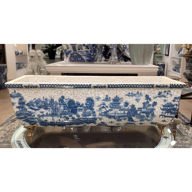Pot à fleurs en porcelaine bleu bronze Ormolu