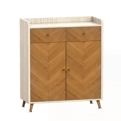 Wooden 4-Tier Shoe Cabinet with 2 Drawer
