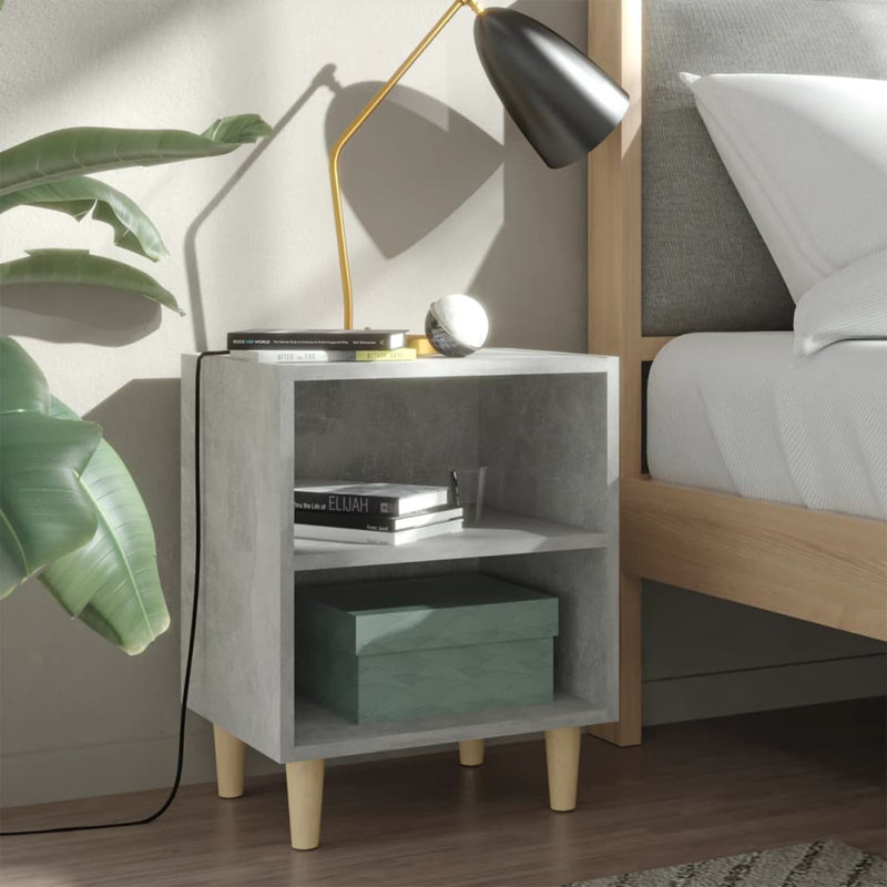 Southwell 40cm W Solid + Manufactured Wood Bedside Table, Concrete Grey