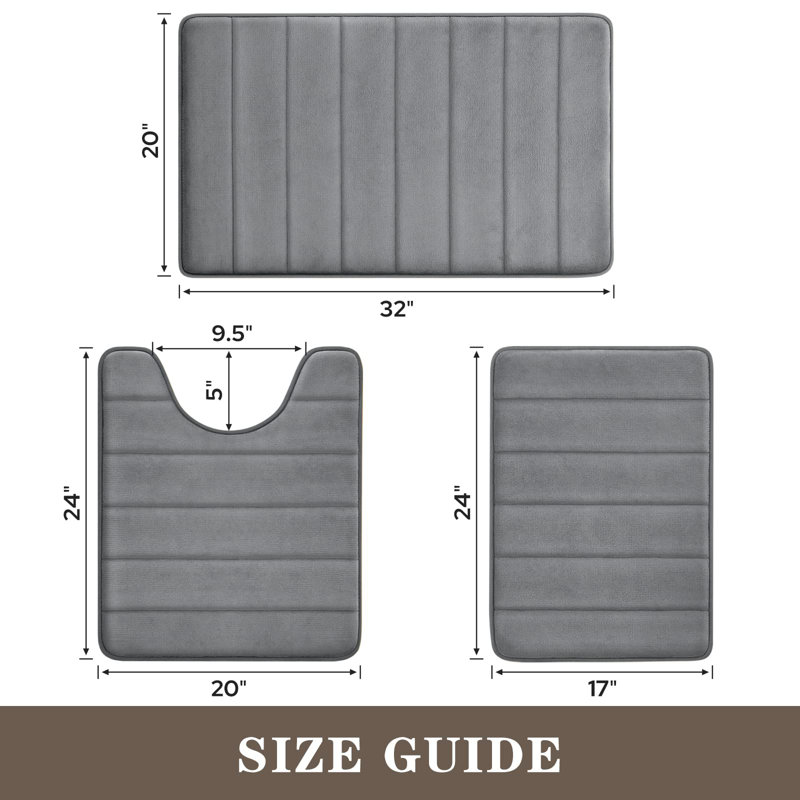 Ensemble de 3 tapis de bain de couleur unie Justhin, Gris foncé
