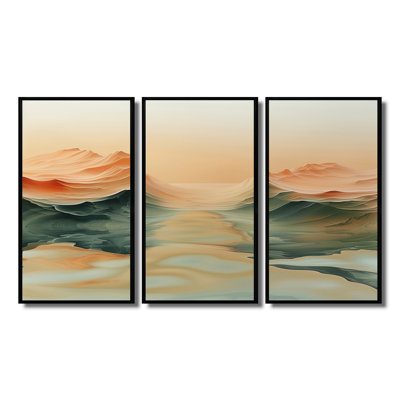 «Green Beige Magical Sunset Dunes I - Desert», reproduction d'art murale