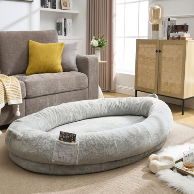 Human Dog Bed For Adult, Giant Extra Large Memory Foam Human Size Pet Bed For People, Fluffy Plush Dog Bed For Human With Storage Pocket  Cover Portable Handle Non-Slip Bottom