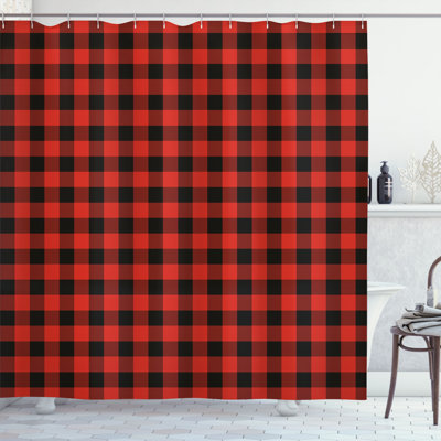 Plaid Shower Curtain with Hooks Included
