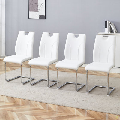 Chaises de salle à manger modernes avec siège rembourré en similicuir Chaise de salle à manger rembourrée avec pieds en métal chromé
