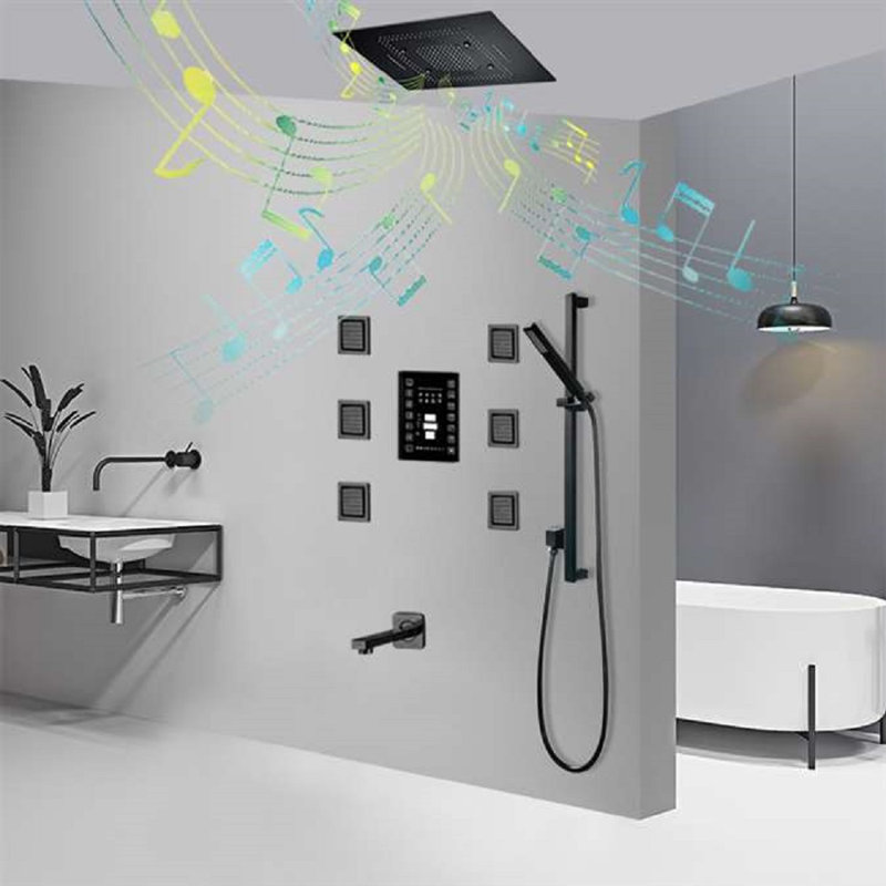 Système de douche à pluie thermostatique à DEL noir mat Pescia 23 x 31