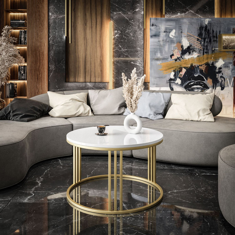 Arshman coffee table, Matt Gold, White Gloss