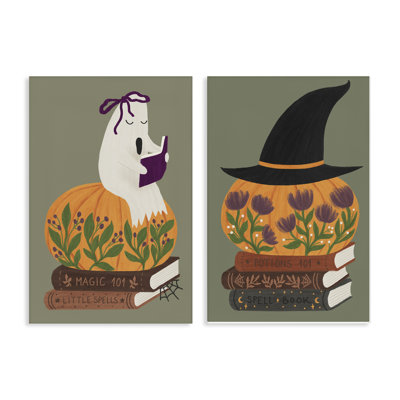 Ensemble de toiles 2 pièces Spooky livres avec lecteur fantôme, design par Metka Hiti