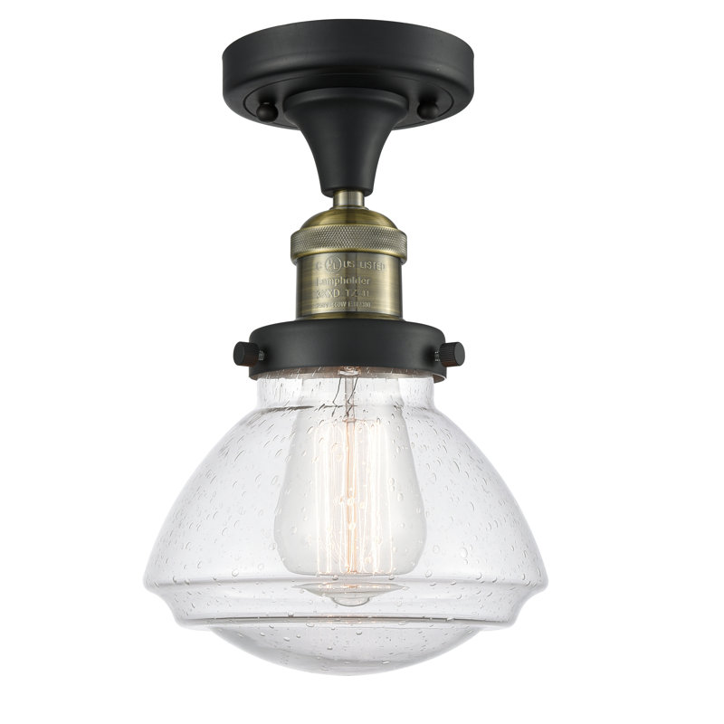Plafonnier semi-encastré 1 lumière 6,75 po Chesterville, Ampoule DEL 6 watts rétro, Grainé, Laiton antique noir